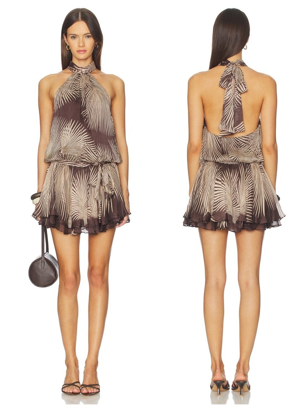 Rococo Sand Taro Mini Dress, Brown, XS, Halter Mini Dress Open Back Belt